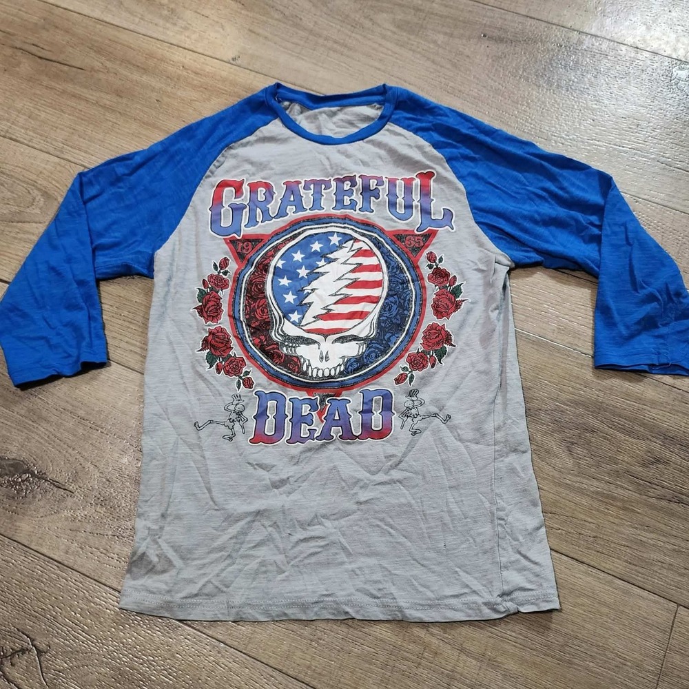 Grateful Dead Steal‎ Your Face Raglan Tee Blue Grey 3/4 Sleeve Unisex Shirt